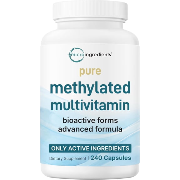 Micro Ingredients Pure Methylated Multivitamin, 240 Capsules | 19-in-1 Formula with Vitamins C, D, B12, Folate, Magnesium, Zinc & More | Multivitamin for Men and Women | Filler Free, Non-GMO