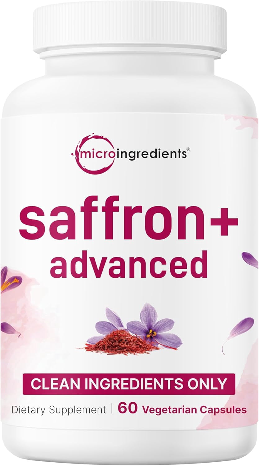 Micro Ingredients Saffron+ Advanced, 60 Veggie Capsules | 10-in-1 Formula with High Absorption Fat-Soluble Vitamin C, Magnesium, Turmeric & Ashwagandha, Filler Free