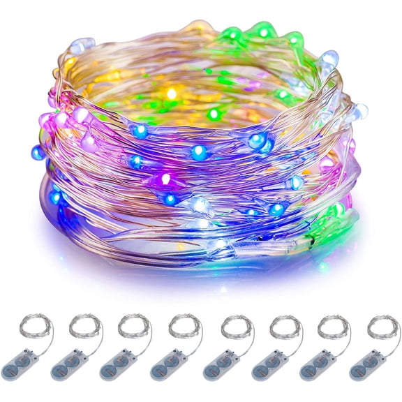 Micro LED String Lights Battery Powered 8 Packs Multi Color Mini Fairy Light 20 LED Ultra Thin Silver Wire Rope Lights for Christmas Halloween Mardi Gras Wedding Parties Bedroom