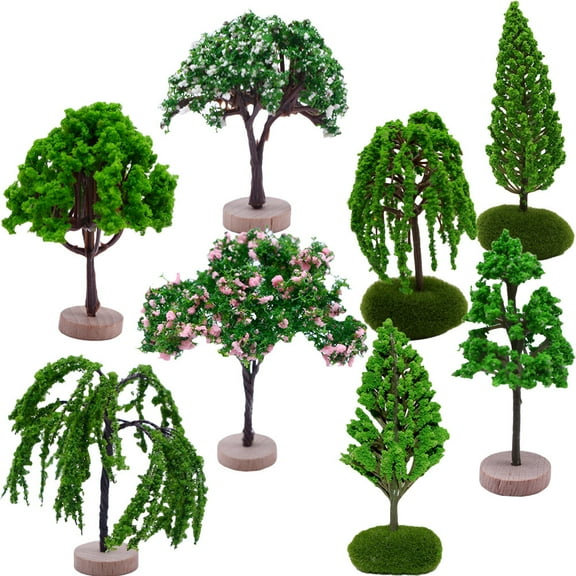 TABLZONE 8Pcs Realistic Green Simulation Tree Models for Small Scenery and Garden Decoration