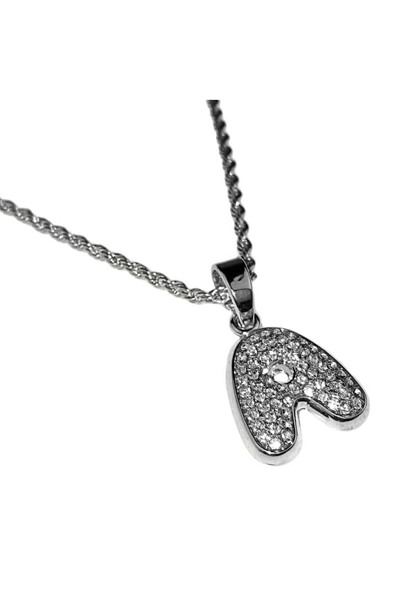 Micro Letter A Rope Chain Initial Pendant Bling Silver Tone Monogram Name Hip Hop Necklace 24" In