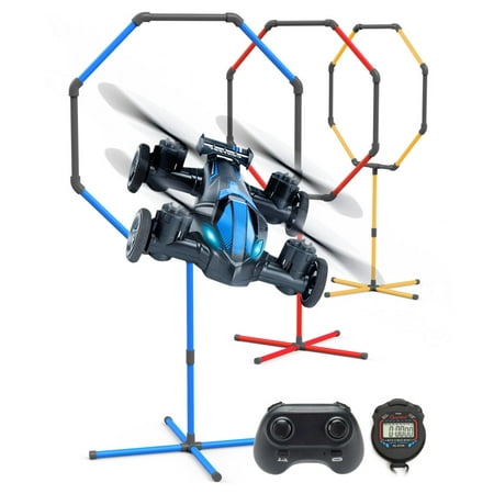 Micro Mack Racing RC Drone & Obstacle Course Kit, Includes 3 Hoop Sizes & Stopwatch for Competition Game Set Gift for Kids