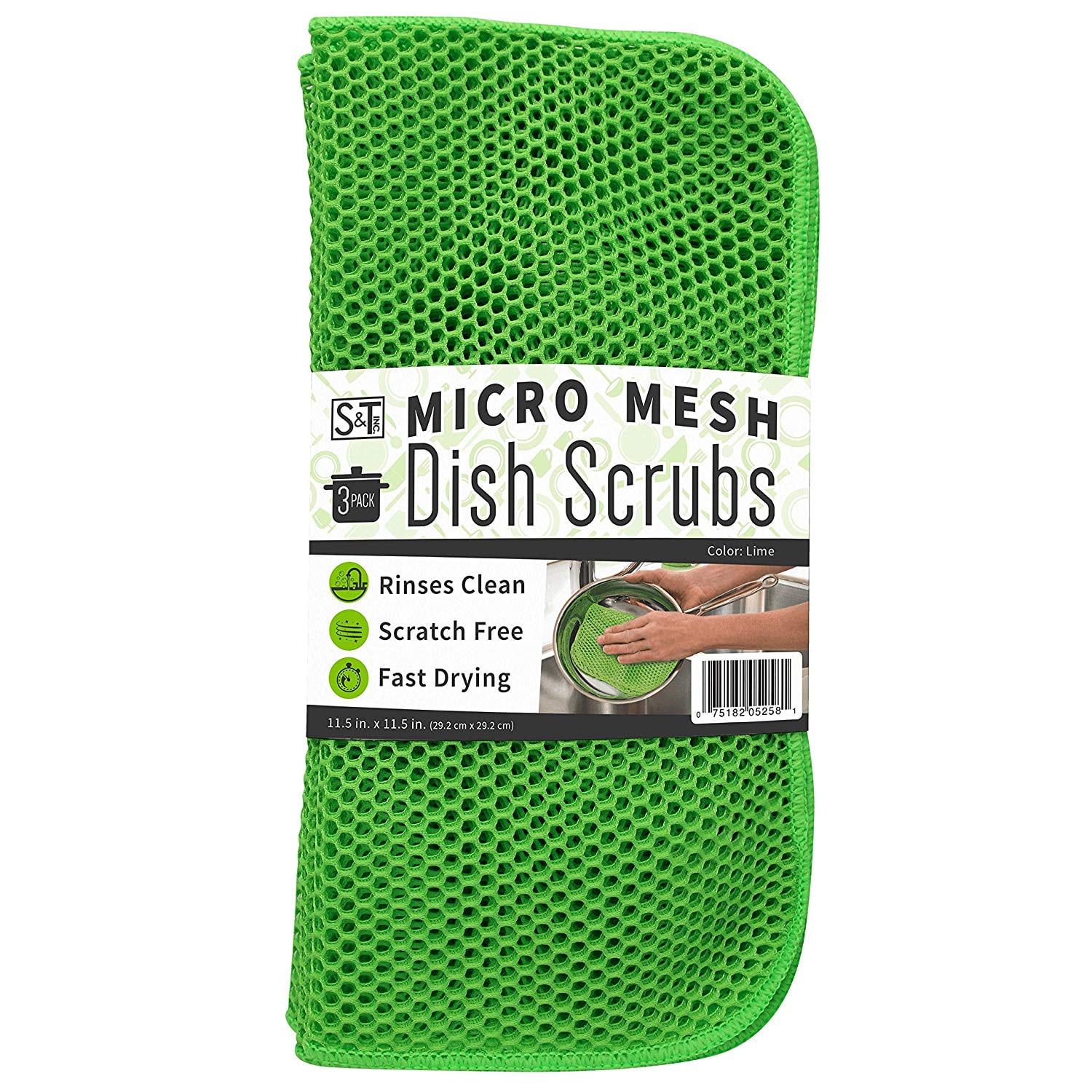 S&T INC. Mesh Dish Scrubber, Kitchen Dish Cloths for Washing Dishes, Grey,  11.5 Inches x 11.5 Inches, 3 Pack