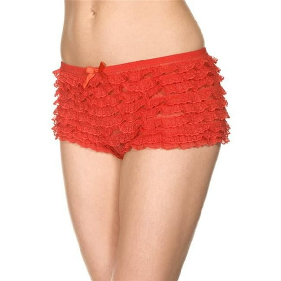 Micro Mesh Lace Ruffle Trim Tanga Short, Red