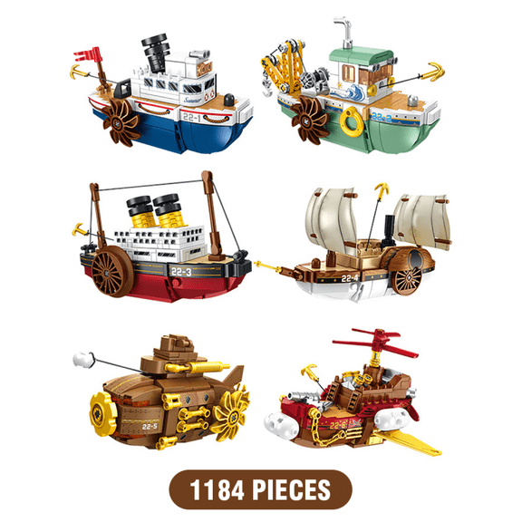 Micro Mini Boat Building Block Toys 6 Pack Birthday Christmas Gifts for Kids and Aduls (1184Pieces)