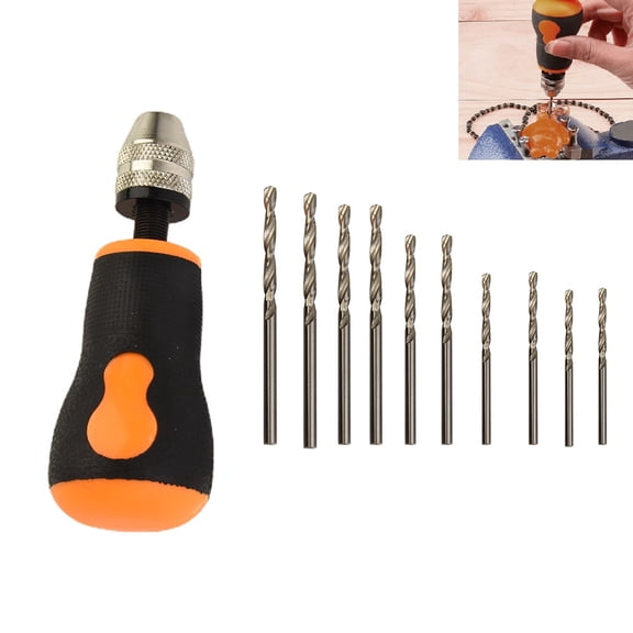 Micro Mini Hand Drill Tool, Portable Tool Set Small Hand Drill & 10 pcs Twist Drill Bits 0.8-3.0mm Precision Pin Vise Woodworking Hand Drill for Model Jewelry Walnut Amber Beeswax