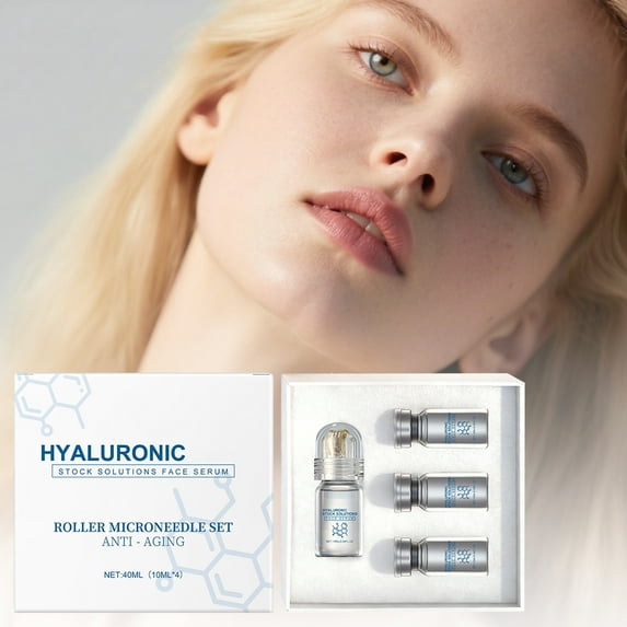 Micro Needling Kit for Face - Micro Infusion System with Hyaluronic Acid & Collagen - Moisturizing & Anti-Wrinkle Facial Serum for All Skin Types - 1 Roller + 4 Serums