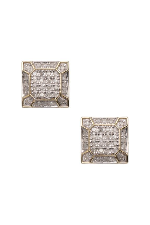 Octagonal Square Diamond Stud Unisex Adult Earrings 0.30ct 10K Yellow Gold, 2.53 Gr- Goldum NYC