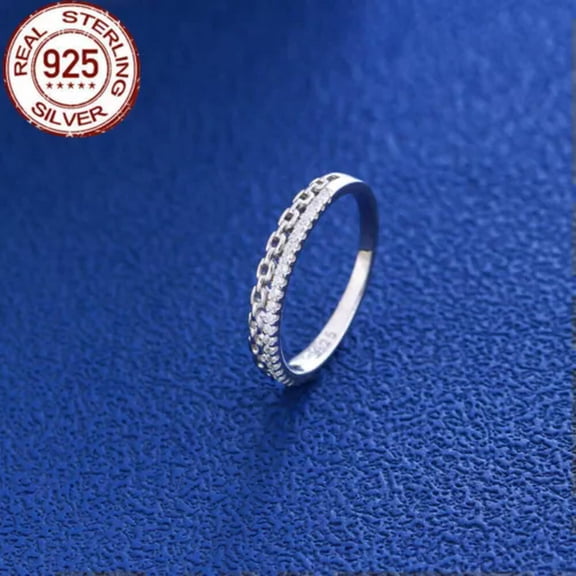 Micro Pave CZ Ring Stackable Double Layer 925 Sterling Silver Cuban Link Jewelry