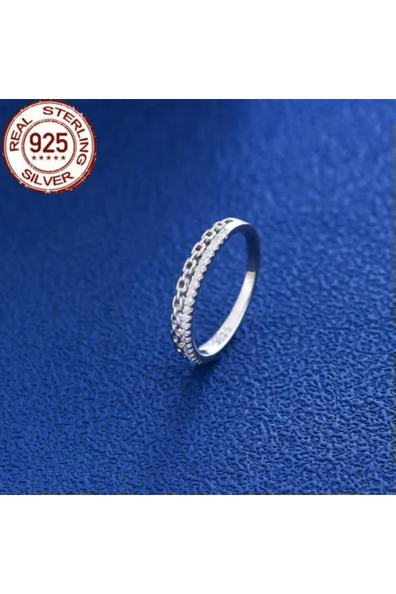 Micro Pave CZ Ring Stackable Double Layer 925 Sterling Silver Cuban Link Jewelry