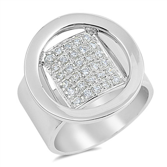 Micro Pave Clear Cubic Zirconia Circle Ring .925 Sterling Silver Band White Jewelry Female Size 10