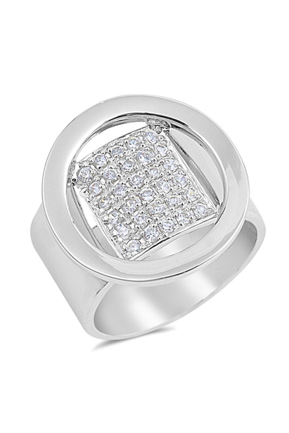 Micro Pave Clear Cubic Zirconia Circle Ring .925 Sterling Silver Band White Jewelry Female Size 5