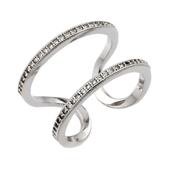 Micro Pave Clear Cubic Zirconia Entangling Ring Rhodium Plated Sterling Silver Size 6