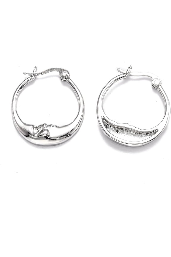 Micro Pave Clear Cubic Zirconia Hoop Earrings with Moon Real 18K Gold Plated Abstract Portrait Unique Open Hoops Fashion Jewelry Gift