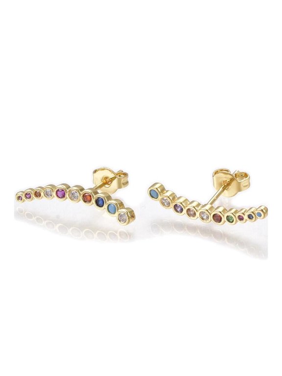 Micro Pave Cubic Simulated Zircon Ear Studs Earring Backs Gold 4.5x21mm Pin 0.7mm Round P351