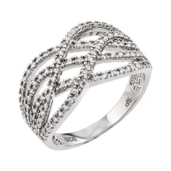 Micro Pave Set Clear Cubic Zirconia Interlacing Knot Ring Rhodium Plated Sterling Silver Size 9