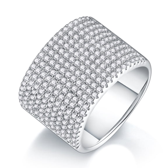 Micro Pave Set Diamond Band, Half Eternity Unisex Diamond Wedding Band, Wide Shank Band, 2.1 Ct Simulated Diamond, 14K White Gold Plated