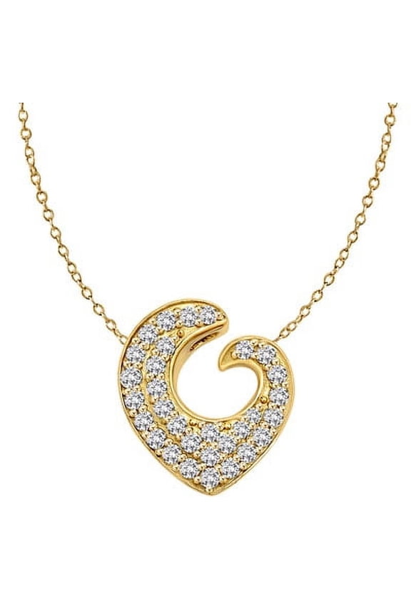 Micro Pave Set Heart Shape Pendant with Simulated Round Brilliant Melee Diamonds by Diamond Essence set in Vermeil