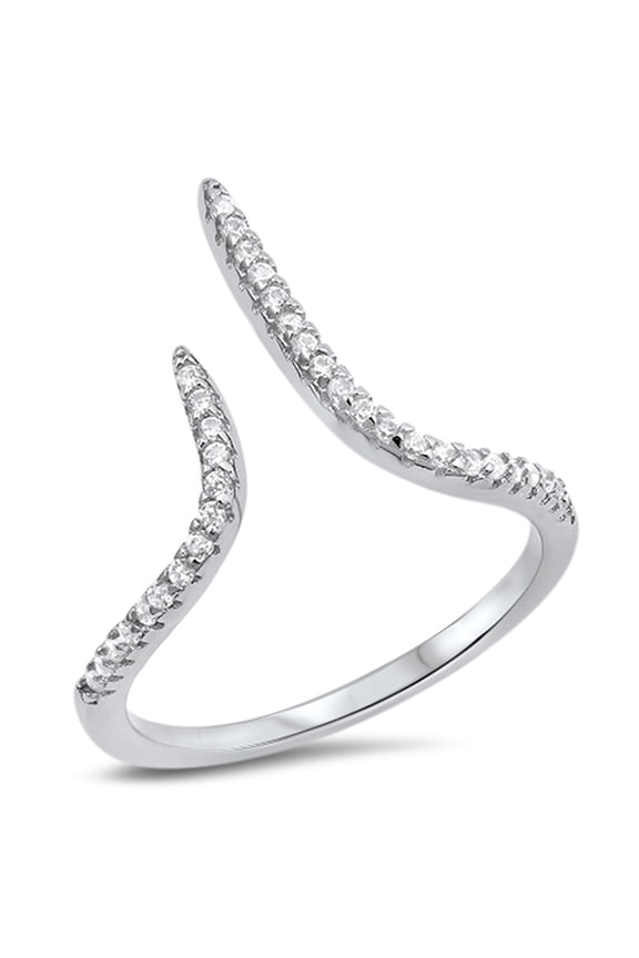Micro Pave White CZ Open Pointed Bar Ring .925 Sterling Silver Band Jewelry Female Size 8