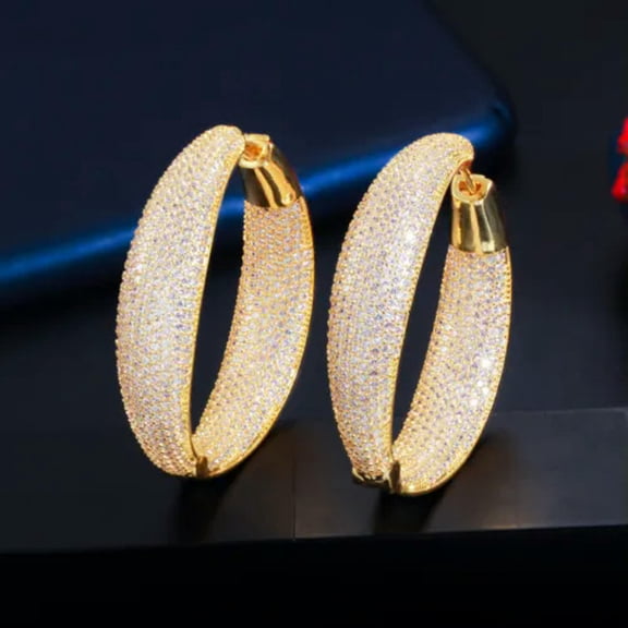 Micro Pave White Gold Plated CZ Big Round Hoop Earring Bridal Wedding Jewelry