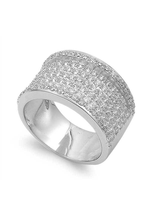 Micro Pave Wide Clear Cubic Zirconia Sparkle Huge Ring .925 Sterling Silver Band White Female Size 9