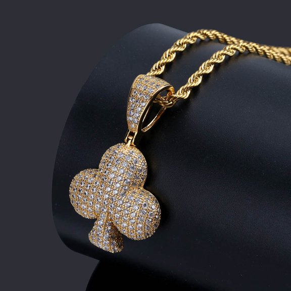 Micro Paved AAA CZ Stone Lucky Poker 14K Yellow Gold Pendants Heart Necklaces Men Hip Hop Bling Ice Out Rapper Jewelry Party Gift
