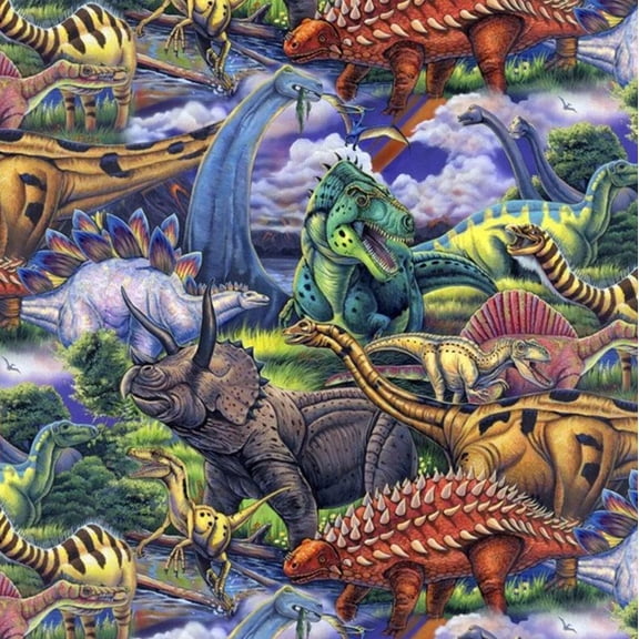 Micro Plush Age of the Dinosaurs Officially Licensed through David Textiles Dinos Prehistoric Era Jurassic Kids Children's Minky Plush Fabric Print by the Yard (AL-3168-MF-1MULTI)