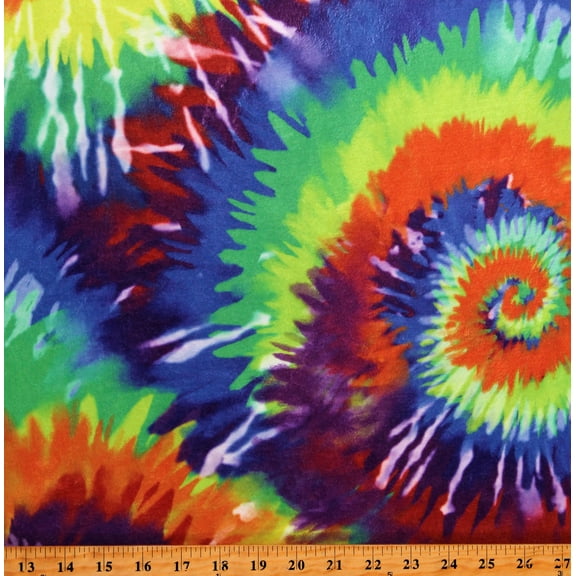 Micro Plush Tie Dye Pattern Red Blue Green Orange 60" Wide Retro Butter Soft Mink-Like Feel Midweight Digital Fabric by the Yard (DT-1566-MF)