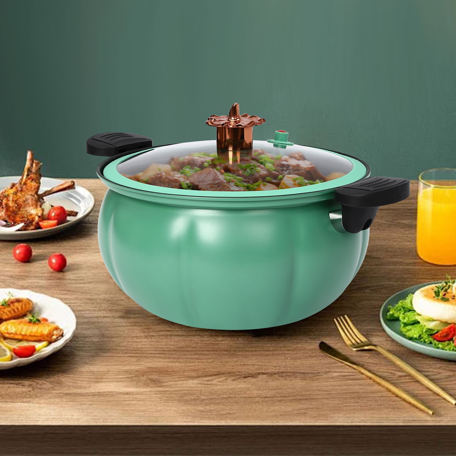 Micro-Pressure Cooker - 2.11 Gallon Pumpkin-Shaped Non-Stick Pot | Quick Cooking, Durable Iron Construction, and Modern Design for Healthy Meals