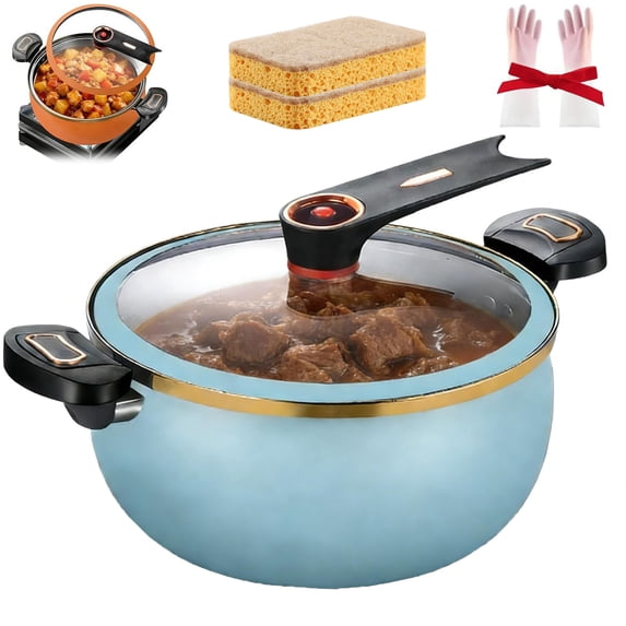 Micro Pressure Cooker, 8.45 Qt Micro Pressure Cooker Multi-Function Non-Stick Stock Pot with Visual Glass Lid & Twist Lock Handles for Open Fire, Induction Cooker, Electric Stove, Gas Stove (Blue)