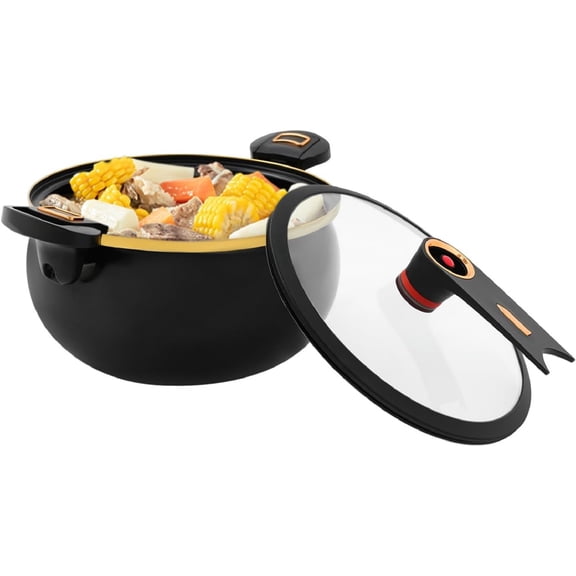 Micro Pressure Cooker 8.45QT Multi-Function Micro Pressure Cooking Pot Non-Stick Soup Pot with Clear Lid and Silicone Edge for Various Stoves (Black)