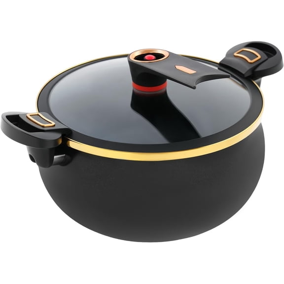Micro Pressure Cooker, 8.45Qt Non Stick Microwave Kitchenware Versatile Stock Pot with Lid, Bottom Big Soup Canning Pots Round Cooking Pot for Induction Cooker, Electric Stove, Gas Stove (Black)