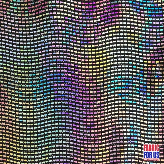 Micro Rectangular Reflective Hologram Sequins Stretch Fabric 54" Wide Black By The Yard