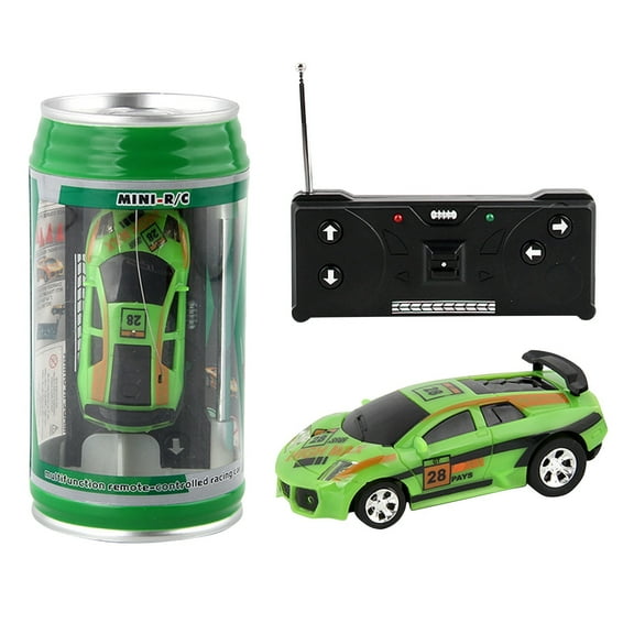 Micro Remote Control Car with Soda Can Storage Case Portable Mini RC Racing Vehicle Pocket Sized Handheld Wireless Transmitter Model for Hobbyists Green