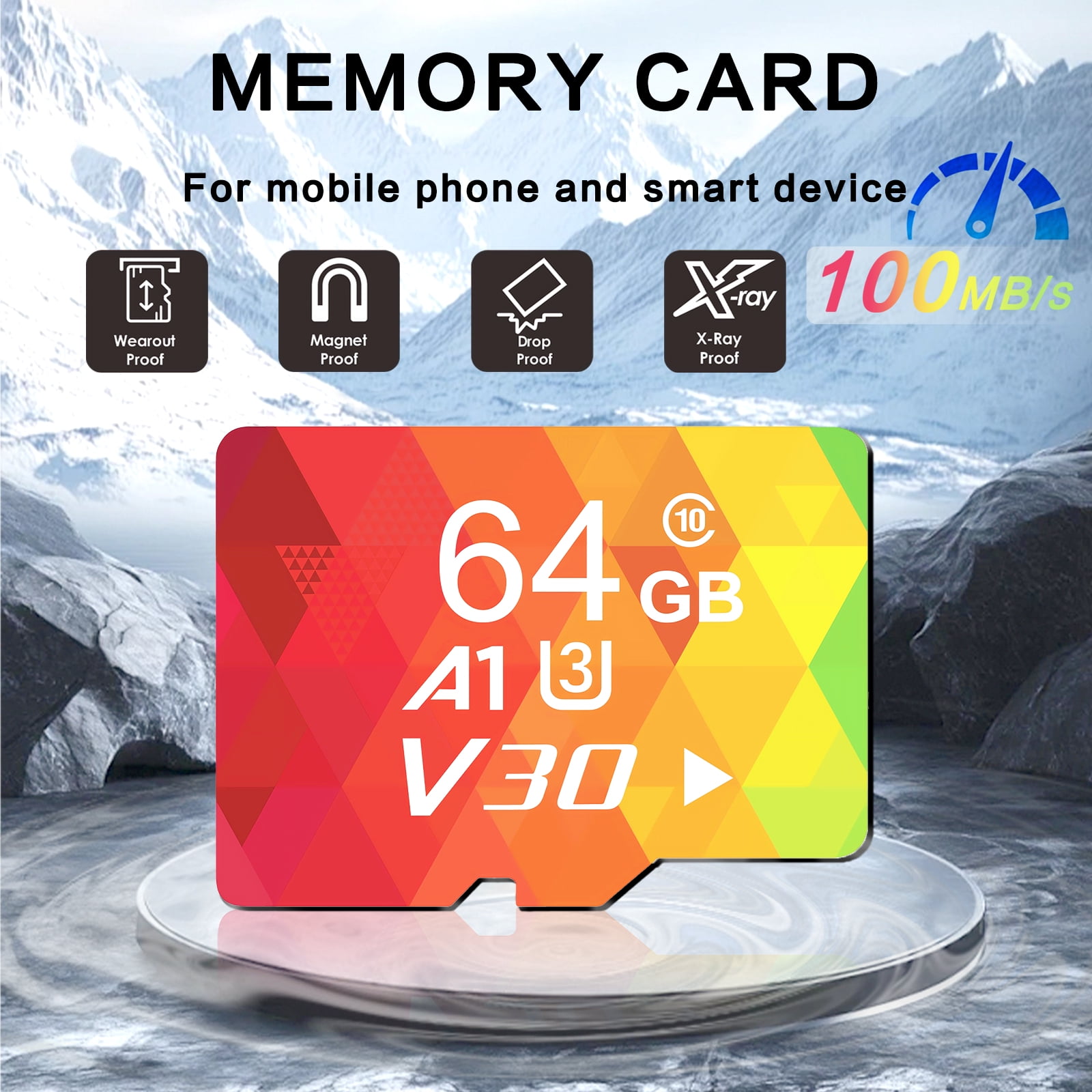 Micro SD Card A1 U3 Class 10 V30 Memory Card, 4K Full HD High Speed TF Card for Smartphone Tablet Camera Game Consoles