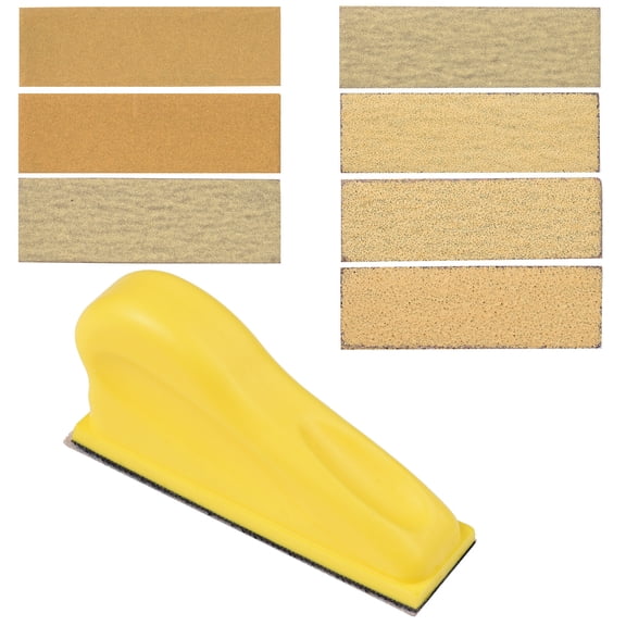 Micro Sander Kit 3.5x1 Inch Mini for Small Projects, Detail Handle Sanding Tools, 70 Sheets Sandpaper Wood 40/60/80/120/180/240/320, DIY Handicrafts Polishing Yellow