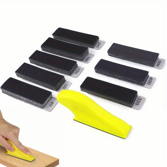 Micro Sander Tool, Detail Finger Sander for Crafts, 80 PCS Wet Dry Sandpaper 80 120 150 180 240 320 400 600 Grit + 3.5 x 1 Mini Handle Sanding Block for DIY, Wood, Metal and Narrow Spaces