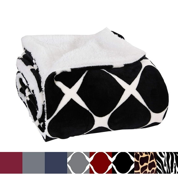 Micro-Sherpa 50" X 60" Ultra Plush Design Throw/Blanket (50 x 60) Milano Trellis Black