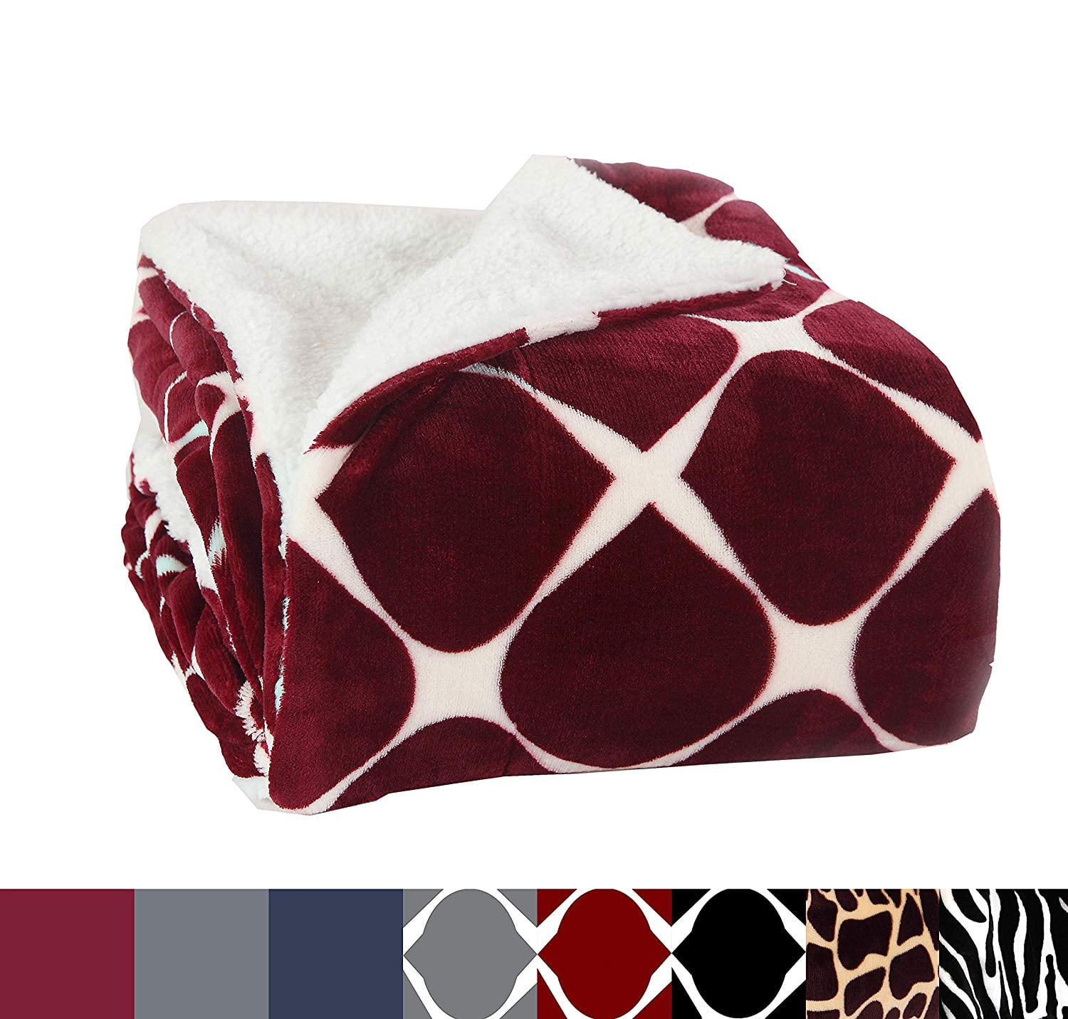 Micro-Sherpa 50" X 60" Ultra Plush Design Throw/Blanket (50 x 60) Milano Trellis Burgundy