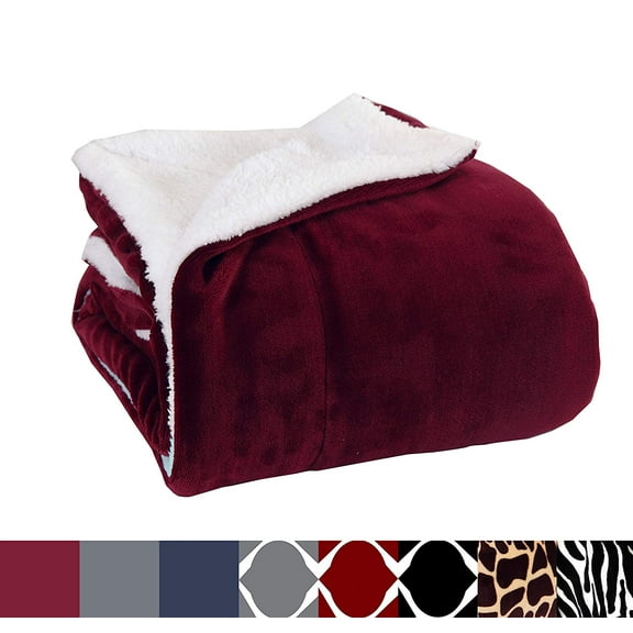 Micro-Sherpa 50" X 60" Ultra Plush Throw/Blanket (50 x 60) Solid Burgundy