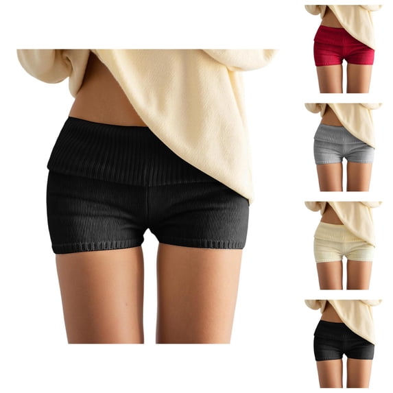 Knitted Fold over Shorts for Women Summer Casual Low Rise Slim Fit Y2k Mini Shorts
