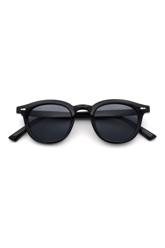 Micro Snug Round Hipster Horn Rim Nostalgic Retro Plastic Sunglasses All Black