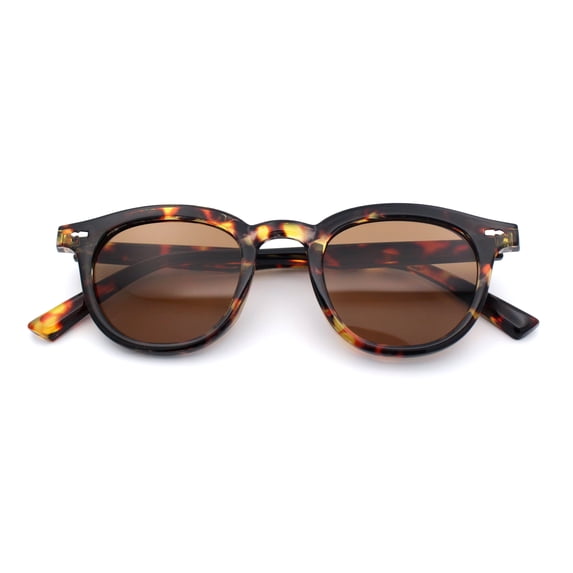 Micro Snug Round Hipster Horn Rim Nostalgic Retro Plastic Sunglasses Tortoise - Brown