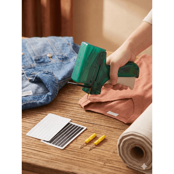 Micro Stitch Mini Handheld Stitch Gun with 1500 Fasteners, Portable No-Sew Clothing Fixer, Fabric Mending Tool for Quick Hemming, Waist Adjustment, Neckline Modification & Emergency Wardrobe Repairs