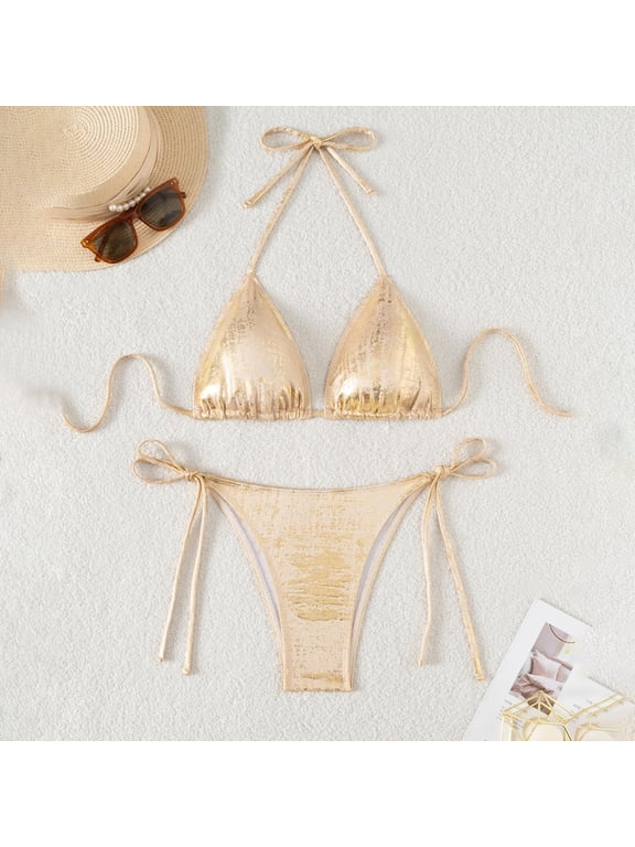 Micro-Swimwear for Women Halter V-Neck High Waisted Metallic String Bathing Suits Summer 2026 Holiday