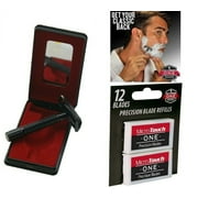 Micro Touch Mens Razor Shaver Stainless Trimmer 12 Blades Travel Case- Mirror