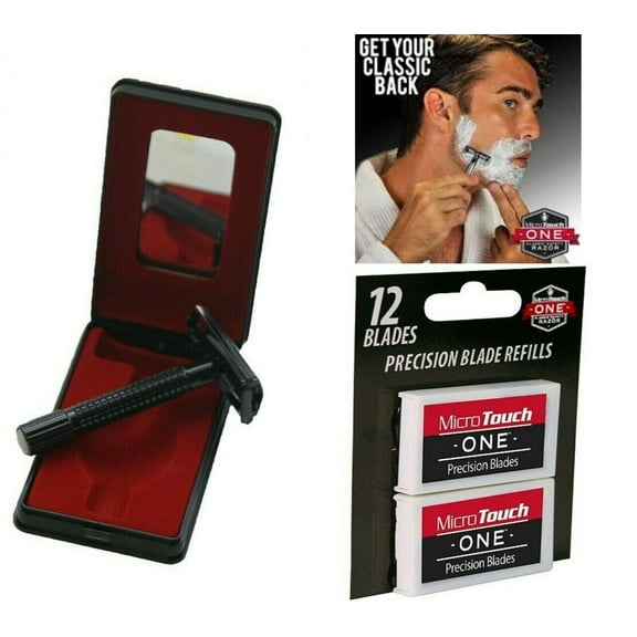 Micro Touch Mens Razor Shaver Stainless Trimmer 12 Blades Travel Case- Mirror