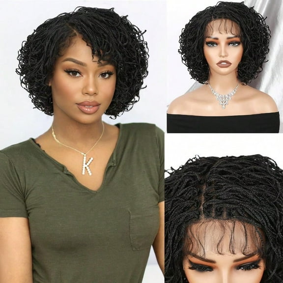 Micro Twist Braided Double Full Lace Wigs For Black Women Mini Braid Wig With Baby Hair Short Curly Box Braid Lace Synthetic Hair