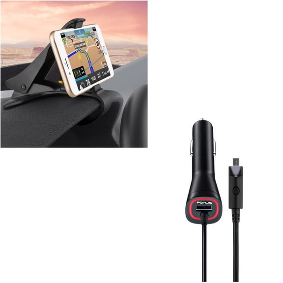 Micro-USB 2.1A Charger w Non-Slip Dash Car Mount for Alcatel REVVL, Dawn, Jitterbug Smart 2, 1x Evolve - ASUS ZenFone Max Plus M1 5Q 3 Max - BLU S1, Vivo XL4 XI, Studio X8 HD, Pure View