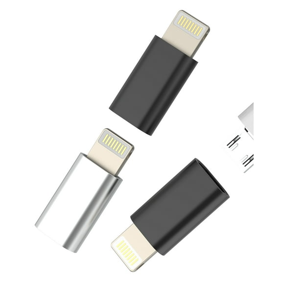 Micro USB Female to Lightning Male Charger Adapter(3 Pack)for iPhone 14 13 12 11 pro Max 7 8 Android Car Charging Cable Adaptor for Apple Connector for iPad Air Power Data Cord Portable Accessories